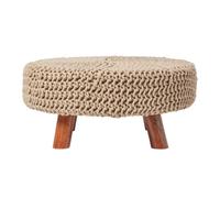 (Linen) Knitted Cotton Footstool with Wooden Legs Large 62 x 62 x 30 cm