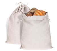 Linen Large Bread Bags for Homemade Bread 2Pcs Reusable Cotton Drawstring Bread Bags for Food Storage 12 x 15 in Natural Linen Bread Storage Bag for Artisan Sourdough Bread Bags Bakery Baguette Bag