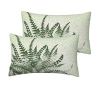 Linen-Like Decorative Throw Pillow Covers 50x30cm, 2-Pack Reversible natural plant fern leaf Print Rectangle Lumbar Cushion Cases for Sofa Bedroom Chair Outdoor Pillowcases for Couch Home Office Decor