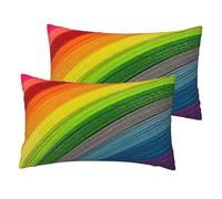 Linen-Like Decorative Throw Pillow Covers 50x30cm, 2-Pack Reversible Rainbow Color stripe Print Rectangle Lumbar Cushion Cases for Sofa Bedroom Chair, Outdoor Pillowcases for Couch Home Office Decor