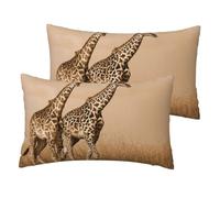 Linen-Like Decorative Throw Pillow Covers 50x30cm, 2-Pack Reversible Two Giraffe Running Barren Print Rectangle Lumbar Cushion Cases for Sofa Bedroom Chair Outdoor Pillowcases for Couch Home Decor
