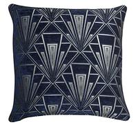 Linen Loft Art Deco Extra-Large Cushion Cover. Double Sided Luxury Velvet Chenille. Bold Navy Blue and Silver Geometric Design. 20s/30s style. 23x23 XL Cover Only