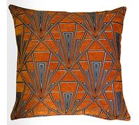 Linen Loft Art Deco Geometric Extra-Large Cushion Cover. Double Sided Luxury Velvet Chenille. Deep Burnt Orange and Silver. Bold Geometric 20s and 30s Style. 23x23 XL Cover Only.