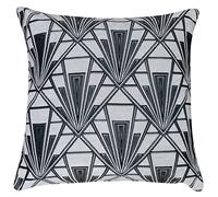 Linen Loft Art Deco Geometric Extra-Large Cushion Cover. Pearl White and Silver Vintage Design. Luxury Velvet Chenille. 23x23 XL Square. Cover Only.