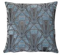 Linen Loft Art Deco Geometric Extra-Large Cushion Cover. Steel Blue and Silver Vintage Design. Luxury Velvet Chenille. 23x23 XL Square. Cover Only.