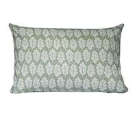 Linen Loft Autumn Leaf XL Rectangular Cushion Cover. Sage Green & White. Summer Shabby Chic Style, Soft 100% Sustainable Cotton, Double Sided. 23x15 XL Rectangle. Cover Only.