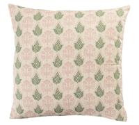Linen Loft Cotswold Countryside Motif Extra-Large Cushion Cover. Cottagecore Green and Pink Floral & Leaf Geometric Botanical Design. 23x23 XL Square Cover Only