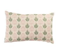 Linen Loft Cotswold Countryside Motif XL Rectangular Cushion Cover. Cottagecore Green and Pink Floral & Leaf Geometric Botanical Design. 23x15 XL Rectangle Cover Only