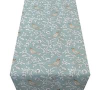 Linen Loft Dainty Songbird Table Runner. Duck Egg Blue Birds and Leaves. Two Sizes. (30cm x 180cm)