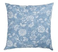 Linen Loft Denim Blue Country Birds Extra-Large Cushion Cover. Cottagecore Vintage Trailing Botanical and Sweeping Floral Design. 23x23 XL Square Cushion Cover Only.