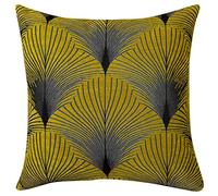Linen Loft Extra Large Art Deco Fan Cushion Cover. Ochre Yellow and Silver Velvet Chenille. Double Sided Geometric Feather Style. 23"x23" Square Floor Pillow Case.