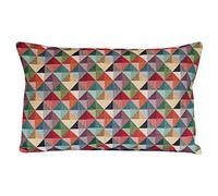 Linen Loft Extra Large Geometric Tapestry Double Sided Rectangular Cushion Cover. 23"x15" Rectangular Pillow Case. Multicoloured Red Blue Green Yellow Triangular Harlequin Pattern.