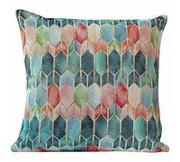 Linen Loft Extra-Large Vintage Venice Stained Glass Style Tapestry Cushion Cover. Classic Geometric Renaissance Design with Gold Detailing. 23x23 Square. Blue, Red, Green. Cover Only.