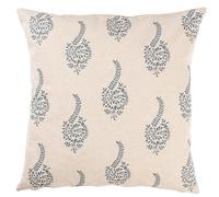 Linen Loft Floral Paisley Extra-Large Cushion Cover in Classic Indigo Blue and Natural Beige. Traditional Flower and Leaf Paisley Motif. 23x23 XL Cover Only