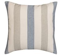 Linen Loft Harbour Stripe Cushion Cover. Denim Blue, Soft Grey and Seafoam White Nautical Stripe Design. 17x17 Square Cushion Cover Only.