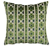 Linen Loft Kashan Geometric Cut Velvet Cushion Cover. Emerald Green and Natural Beige Triangular Geometric Pattern. 17x17 Square. Cushion Cover Only