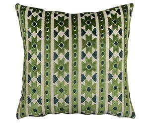Linen Loft Kashan Geometric Cut Velvet Cushion Cover. Emerald Green and Natural Beige Triangular Geometric Pattern. 17x17 Square. Cushion Cover Only