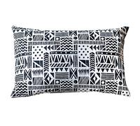 Linen Loft Monochrome Navajo Print XL Rectangular Cushion Cover. Block-Print Patchwork Abstract Design in Black and White. 23x15 XL Rectangle. Cover Only.