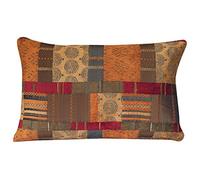 Linen Loft Moroccan Style Patchwork XL Rectangular Cushion Cover. Double Sided. 23x15 Pillowcase. Rich red chenille, ethnic terracotta burnt orange faux sulk, tribal green. Heavyweight fabric.