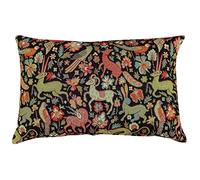 Linen Loft Mythical Animals Heavyweight Tapestry Double Sided XL Rectangular Cushion Cover. 23x15 Pillow Cover. Black background with multicoloured beasts. Morris style design.