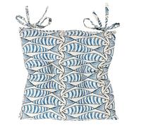 Linen Loft Nautical Sardine Quilted Fibre Seat Pad. Quirky Fish Print Design, Luxury Dining Chair Pad with Ties. Deep-Filled & Supersoft. 16x16 x 3"