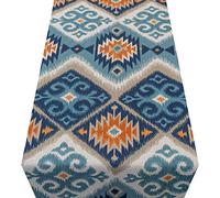 Linen Loft Navajo Kilim Style Table Runner. Teal Blue & Orange Abstract Geometric Design. (30cm x 180cm)