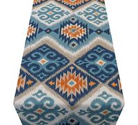 Linen Loft Navajo Kilim Style Table Runner. Teal Blue & Orange Abstract Geometric Design. (30cm x 230cm)