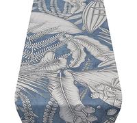 Linen Loft Neon Floral Table Runner in Denim Blue. Exotic Modern Design in Bright Blue. Dinner Party Table Decoration. Available in two sizes. (30cm x 180cm)