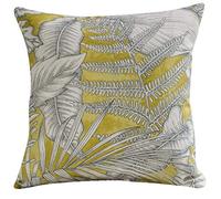 Linen Loft Neon Lime Green Flowers and Leaves Cushion Cover. Double Sided. Botanical Floral Tropical Exotic Jungle Design. 17x17 (43cm) Square Pillow Case. Handmade in the UK, 100% Cotton.