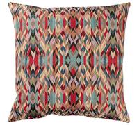 Linen Loft Nomad Tapestry Extra-Large Cushion. Geometric Angular Design in Red, Green, Lilac Purple, Teal Blue & Charcoal Grey. 23x23 XL Cushion Cover