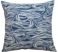 Linen Loft Ocean Waves Cushion Cover. Double Sided Nautical Seaside Design. 100% Cotton. Navy Indigo Blue Abstract Marine Design. 17x17 Square Cover Only