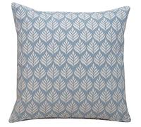 Linen Loft Scandi Minimalist Leaf Cushion Cover in Cornflower Blue. Double Sided. 17x17 Square Pillow Case. Handmade in the UK, 100% Cotton. Scandinavian Botanical Floral Design.
