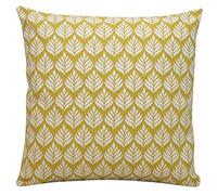 Linen Loft Scandi Minimalist Leaf Cushion Cover in Ochre Mustard Yellow. Double Sided. 17x17 Square Pillow Case. Handmade in the UK, 100% Cotton. Scandinavian Botanical Floral Design.