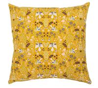 Linen Loft Scandi Woodland Cushion Cover in Ochre Yellow. 100% Cotton Cloth. Nature-Inspired Pattern with Swallows & Trailing Olive Branches. 17x17 Square Cover Only.