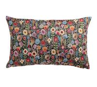 Linen Loft Secret Garden Tapestry XL Rectangular Cushion in Midnight Black. Tapestry Wildflower Floral Design in Multicoloured. 23x15 XL Rectangular Cushion Cover