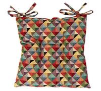 Linen Loft Triangle Harlequin Geometric Tapestry Quilted Fibre Seat Pad. Modern Multicoloured, Luxury Chair Pad with Ties. Deep-Filled & Soft. 16" x 16" x 3"
