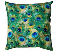 Linen Loft Velvet Peacock Feather Extra-Large Cushion Cover. Bright and Modern Blue & Green Feathers. Backed With Soft Teal Velvet. 23x23 XL Square Cushion Cover Only