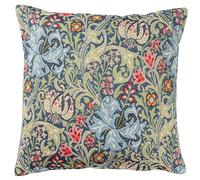 Linen Loft William Morris Golden Lily Tapestry Cushion Cover in Sapphire Blue. Vintage Arts & Crafts Style Woven Botanical and Floral Pattern. 17x17 Square Cover Only