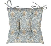 Linen Loft William Morris Snakeshead Quilted Fibre Seat Pad in Blue and Green. Rustic Vintage Botanical Style, Luxury Chair Pad with Ties. Deep-Filled & Supersoft. 16x16 x 3"