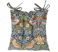 Linen Loft William Morris Strawberry Thief Tapestry Quilted Fibre Seat Pad in Marine Blue. Rustic Style, Dining Chair Pad with Ties. Deep-Filled & Supersoft. 16x16 x 3