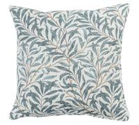 Linen Loft Willow Branch Tapestry Cushion Cover in Duck Egg Blue. William Morris Style Botanical Leaf Print in Soft Blue. 17x17 Square Cover Only