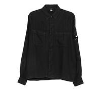 Linen Long Sleeve Button Lens Shirt, male, C.P. Company, Casual Shirts, Black, L, Shirts L