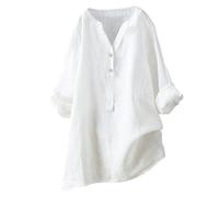 Linen Long Sleeve Tops Women's Multipack Loose Button Down Blouse Tops Cheesecloth Stand Solid Sleeve Collar Long Casual Shirt Blouses Sales Holiday Essentials