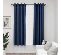 vidaXL 2x Linen-Look Blackout Curtains with Grommets Blue 140x175cm Drape