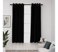 vidaXL Linen-Look Blackout Curtains with Grommets 2pcs Black 140x175cm