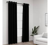vidaXL Linen-Look Blackout Curtains with Grommets 2pcs Black 140x245cm, Black