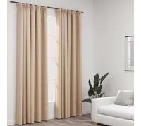 vidaXL 2x Linen-Look Blackout Curtains with Hooks Yellow 140x175cm Drape Blind