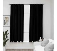 vidaXL Linen-Look Blackout Curtains with Hooks 2 pcs Black 140x175 cm