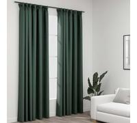 vidaXL Linen-Look Blackout Curtains with Hooks 2 pcs Green 140x225 cm, Green