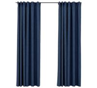vidaXL Linen-Look Blackout Curtains with Hooks 2 pcs Blue 140x245 cm